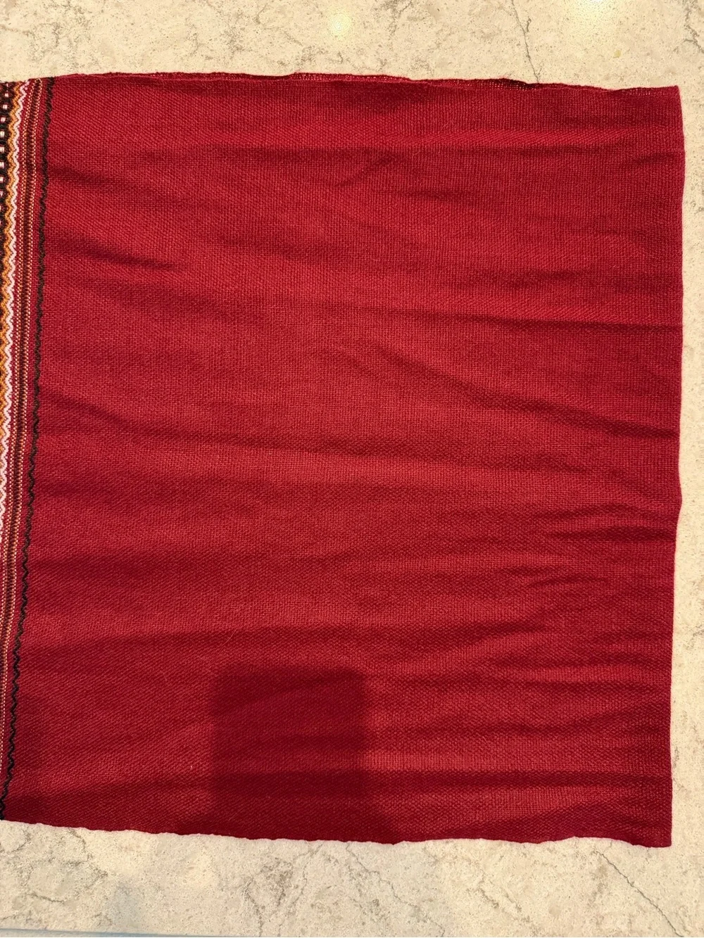 Ecuadorian 100% Wool Scarf Wrap Burgundy Woven Geometric Fringe Boho